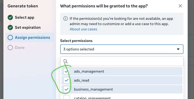 Select permissions